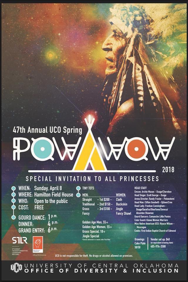 Join us for our 47th Annual Spring Powwow! April 8th at 1. #powwow #uco #uconasa #nasa