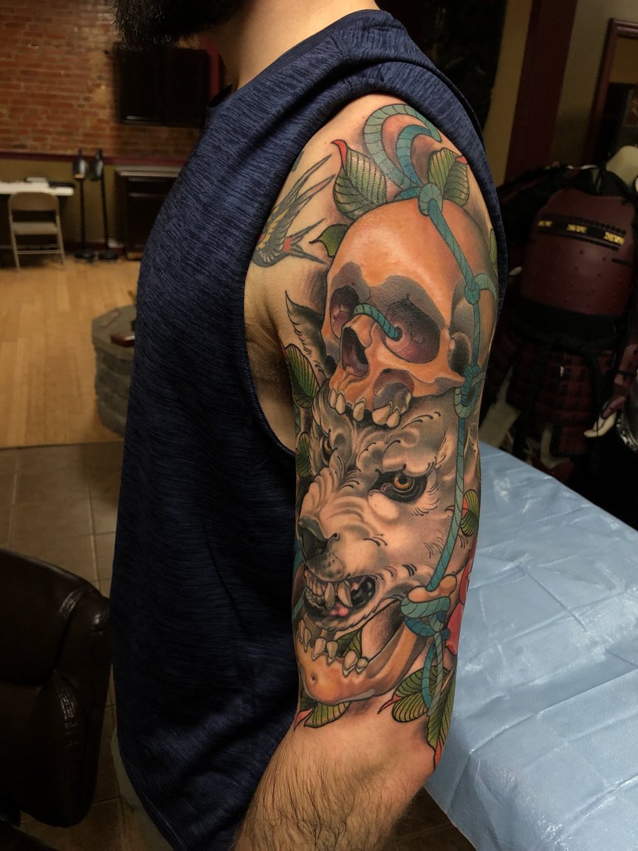 joshpaynetatto's tweet photo. Really fun piece I finished today #joshpaynetattoo #teampayne #inkmasterseasonten #inkmaster #fusion_ink #redemptiontattoocare #kingpintattoosupply #ascendgallery https://t.co/0A1L5epTQq