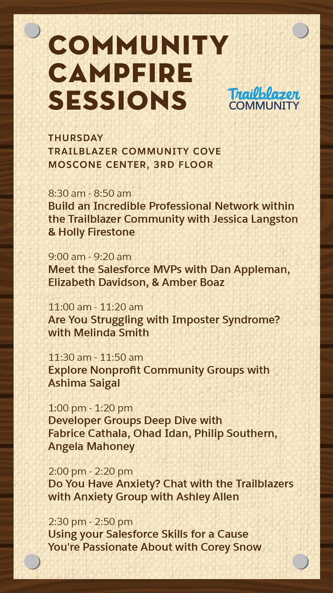 SofMata's tweet photo. Join us in the Trailblazer Community Cove for our Campfire Sessions ๐ฅ. We have an amazing lineup ready to show you the magic of the Trailblazer Community - whether you're just starting out or consider yourself a pro.
#TDX18 #TrailblazerCommunity #SalesforceOhana https://t.co/quLEz7bUV7
