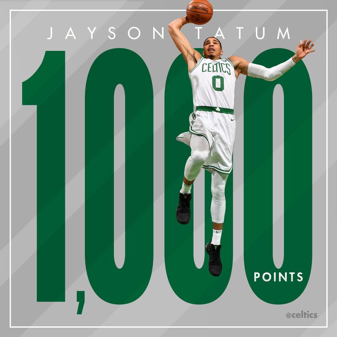 celtics's tweet photo. Tonight @jaytatum0 became the 9th rookie in franchise history to score 1,000 points π https://t.co/bsrCMhsb4o