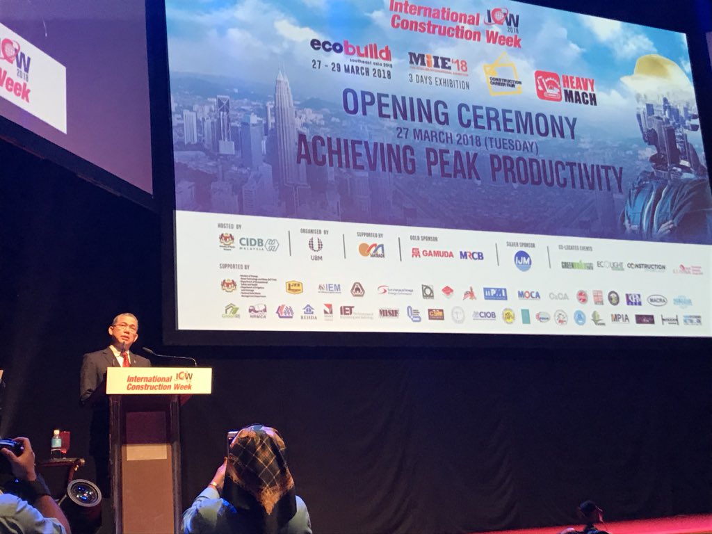 DDyBuncio's tweet photo. Minister of Works of Malaysia discusses the importance of #productivity improvements in #construction at the #ICTC conference #ICW2018 https://t.co/s9Ogx9rJFg