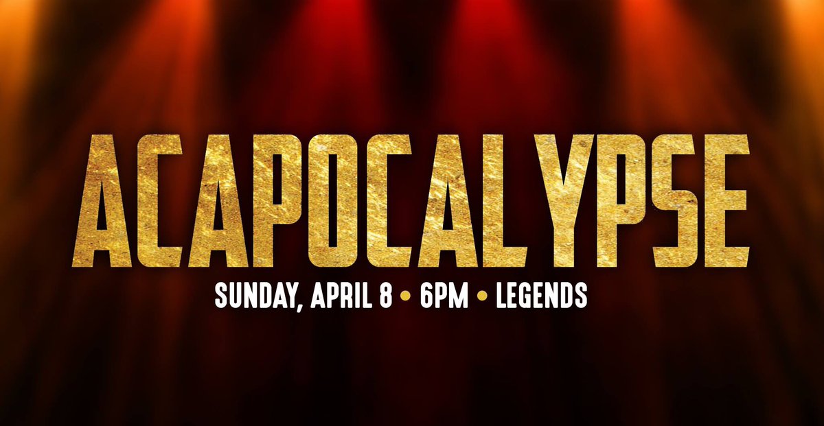 mountainayres's tweet photo. Acapocalypse has been rescheduled for April 8 at 6pm in Legends!! Don’t worry if you already have tickets, they are still usable! Make sure you get to the venue early, if you want a seat or a spot in Legends at all! Can’t wait to see you all there!! ♥️🎤 https://t.co/xgccs8rXuE