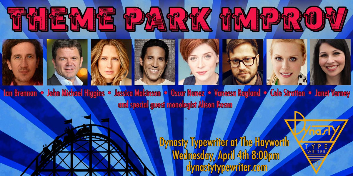 themeparkimprov's tweet photo. .@themeparkimprov makes their @JoinTheDynasty debut on Apr 4th w/special guest @AlisonRosen! With @Real_JMHiggins @MakinsonJessica @janetvarney @OscarNunezLA @colestratton @vanessaragland &amp; Ian Brennan! https://t.co/XZbqI4OCAq https://t.co/Gn2HpIh6pO