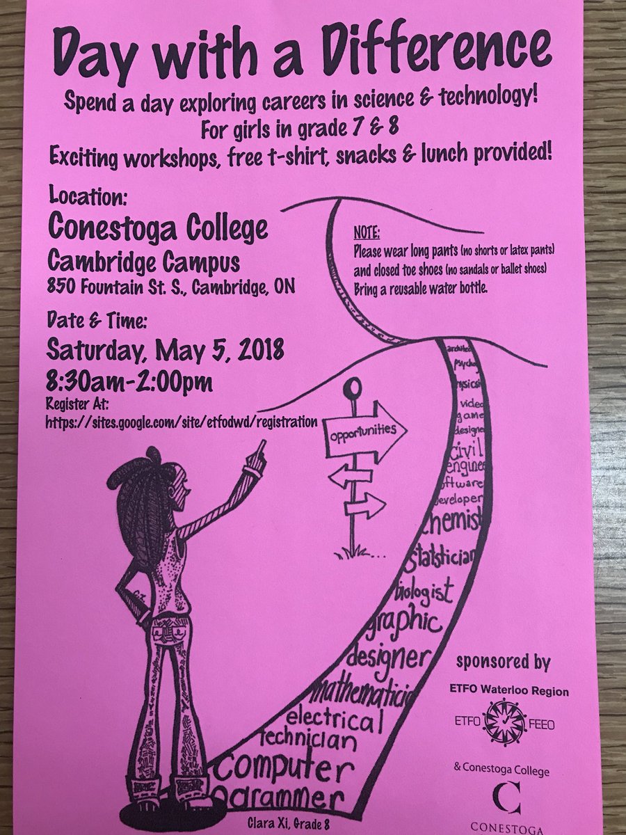 WG_Davis's tweet image. This is a fantastic FREE day for grade 7&amp;amp;8 girls! Lunch included! @ETFOWaterloo
