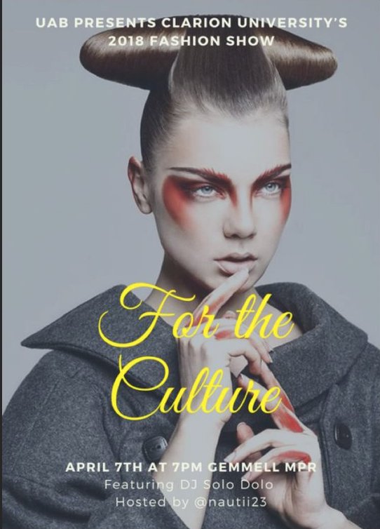 ClarionUAB's tweet photo. Calling all fashionistas! Join us April 7th for our annual Fashion Show! https://t.co/dBLaMOgIRH