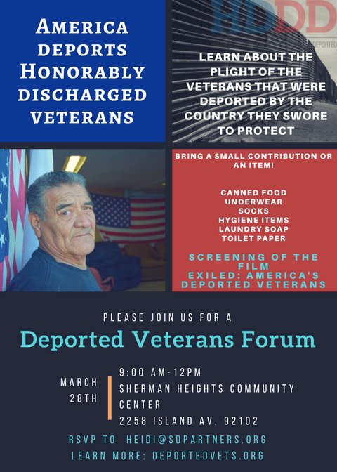 deported_vets's tweet photo. Join us this Wednesday for a Deported Vets Forum! Learn what you can do to help and what our organization is doing to support our vets! See you 3/28 at 9am! https://t.co/twc4juoaWk