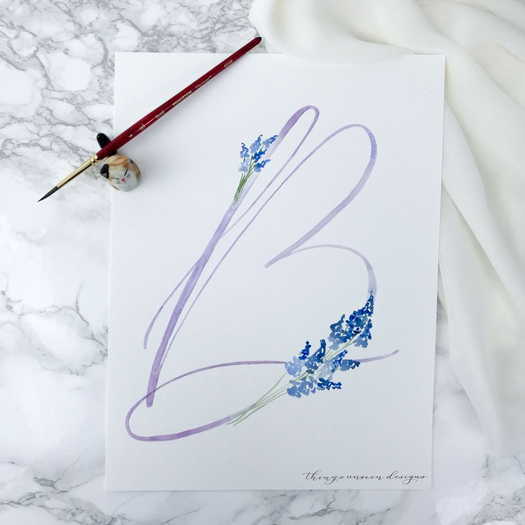 B is for... blue violet? :) Hopefully I can finish this alphabet series in the next month or two! #thingsunseendesigns #monogram #watercolordesign