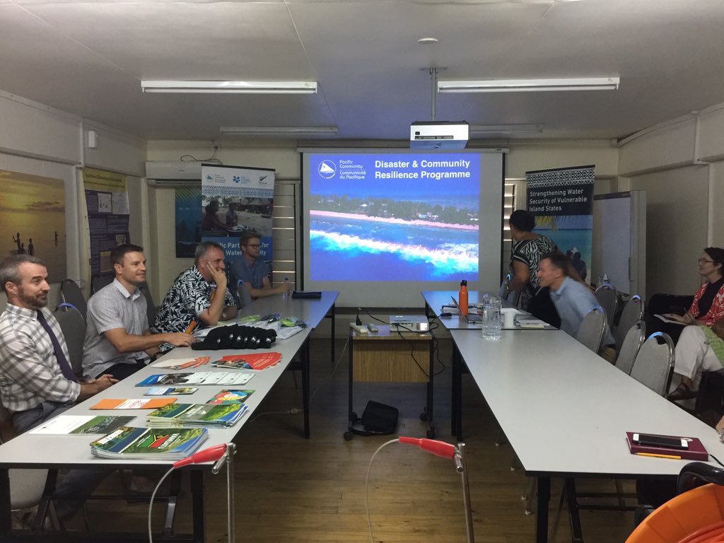 Cameron_Diver's tweet photo. The @MFATgovtNZ delegation sitting down w/ the @spc_cps #Disaster and #CommunityResilience team. Practical example of how our teams measure fresh #water catchments in atoll environments to build #WaterSecurity in the #Pacific https://t.co/ysaXV5aLGF