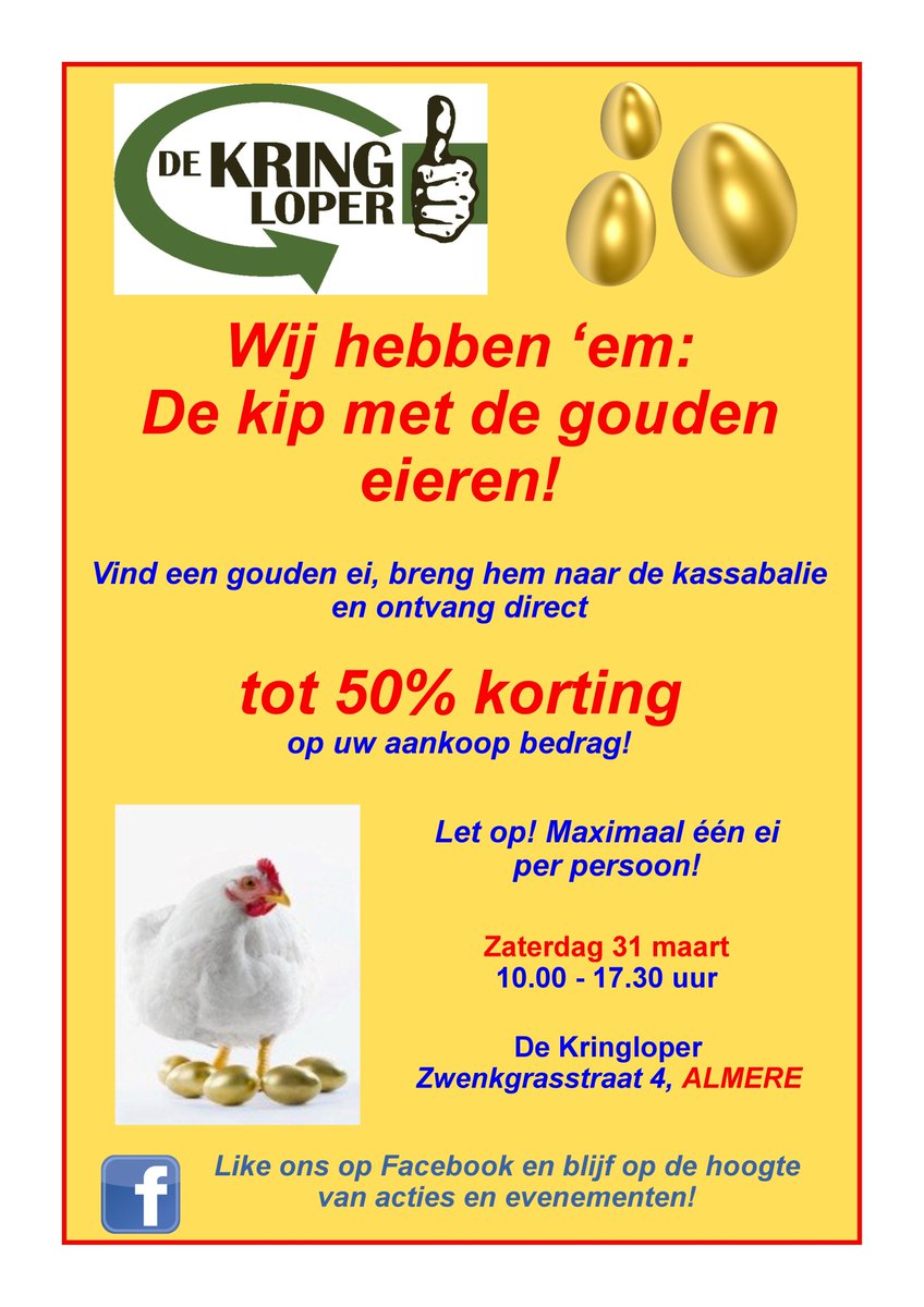Komt u ook gouden eieren zoeken bij de #kringloper? #Pasen #Almere #korting