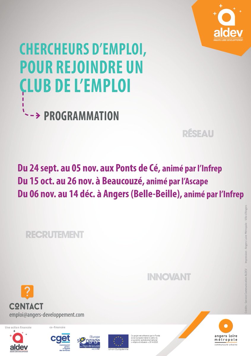 Emploi49's tweet photo. ❗️Information collective ❗️ sur prochain #ClubEmploi avec .@Angers_ALDEV
Le 9 avril à 14h au Relais Mairie #Monplaisir #Angers
Club de l'#Emploi animé par #ASCAPE49 du 23 avril au 6 juin 2018 https://t.co/PStuC1korl