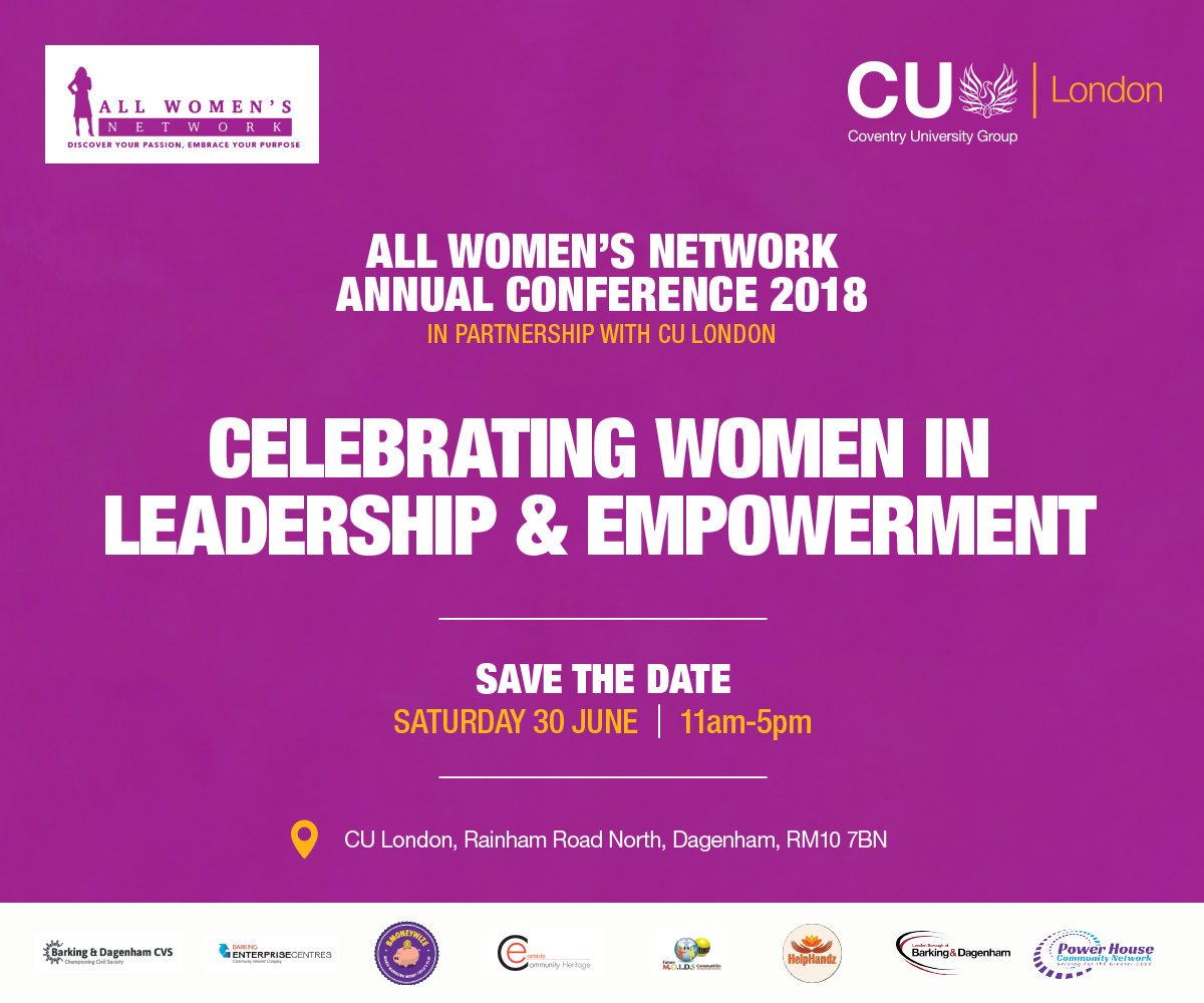 AllWomensNetwo1's tweet photo. #AWNAC18

Annual Women's Conference in partnership with CU LONDON university in B &amp; D

@Oprah
@MichelleObama
@TheEllenShow
@cllrbright
@CllrDRodwell
@AllWomensNetwo1
@MOMS_LDN @FuturemcComm @lbbdcouncil @LondonCU @everyone_org  @BarkingEC @bMoneywize  @BDPost @BD_CVS https://t.co/otH8vX9nVl