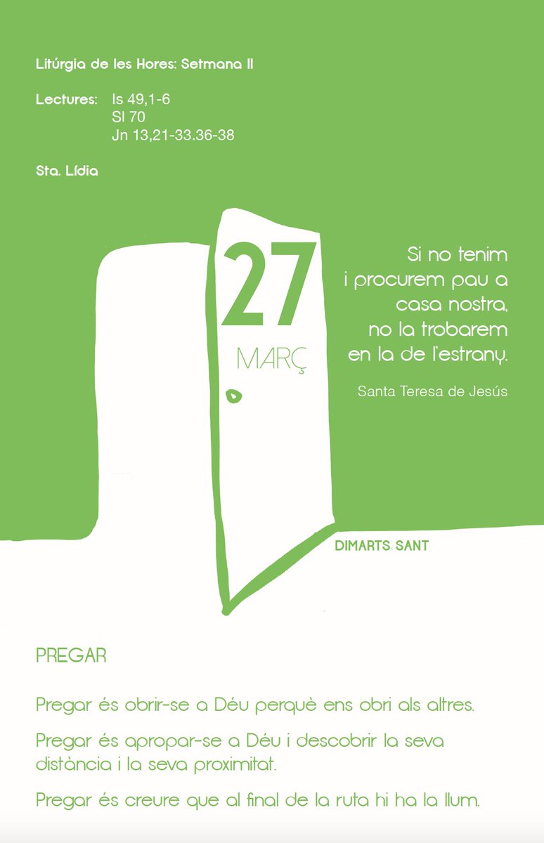 bisbatgirona's tweet image. ☕️ #bondia &quot;#Pregar és obrir-se a #Déu perquè ens obri als altres.&quot; #Calendari #Quaresma #BisbatGirona #DimartsSant #SetmanaSanta