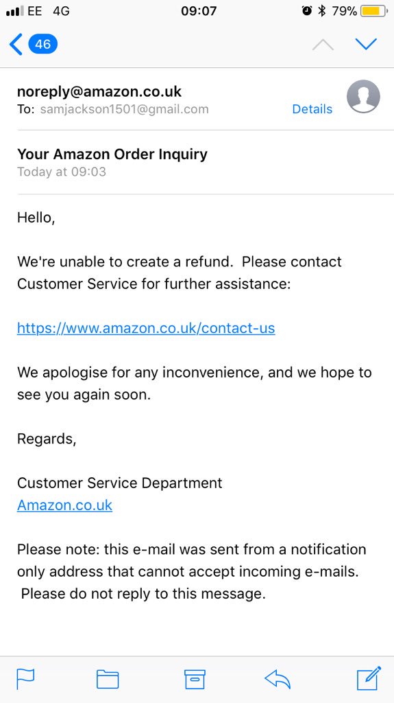 samjackson68's tweet photo. Also trying to get a refund I’m not happy with this @AmazonUK https://t.co/4bxGKYlCAe