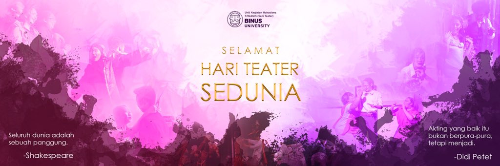 stmanisbinus's tweet photo. Selamat Hari Teater Sedunia!

Semoga Seni Teater dapat selalu memberi inspirasi dan mengobarkan semangat untuk terus berkarya dalam diri setiap penerus bangsa!

STMANIS MAKIN MANIS 🎭 https://t.co/cZkA5N4GZo