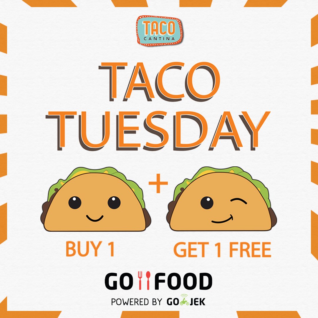 You can never have too many Tacos!
Buy 1 taco get 1 for free every Tuesday from 12 - 6 pm.
Also available on Gofood.

#tgitt #tacotuesday #gofood #grabfood #tacocantina #mexicanfood #jakartarestaurant #instafood #food #tebet