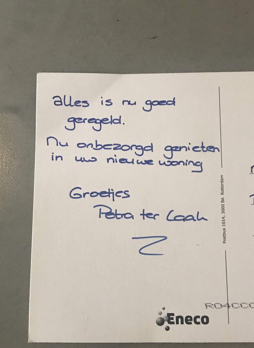 rotterdame's tweet photo. @Eneco shoutout to deze dame bij Eneco!! Eindelijk alles goed geregeld en nog een kaartje ook!! Geven jullie de complimenten door webcareteam? #zeheetookpetra #geentoeval #excellentjob https://t.co/iSdzo5WTXb
