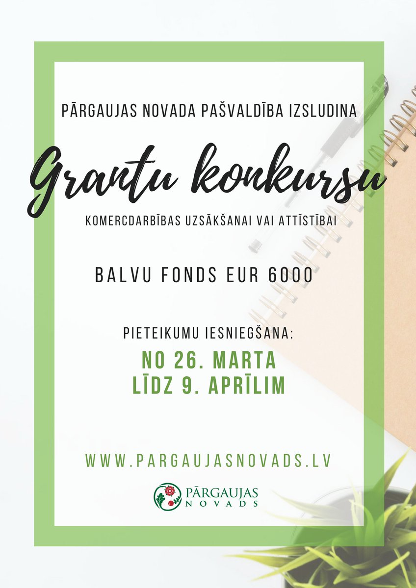 Pārgaujas novada pašvaldība izsludina grantu konkursu uzņēmējdarbības uzsākšanai vai attīstīšanai. Par grantu konkursu vairāk lasīt šeit: ej.uz/grantukonkurss