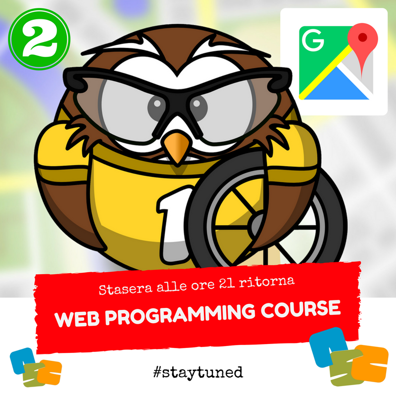 AscWebApps's tweet photo. Stasera al #webprogrammingcourse di @ScaffidiNino si parlerà ancora di @googlemaps... Non mancate!
#gioiosando #smartsocialnetwork @AscWebApps https://t.co/H3Dt6IFyjw