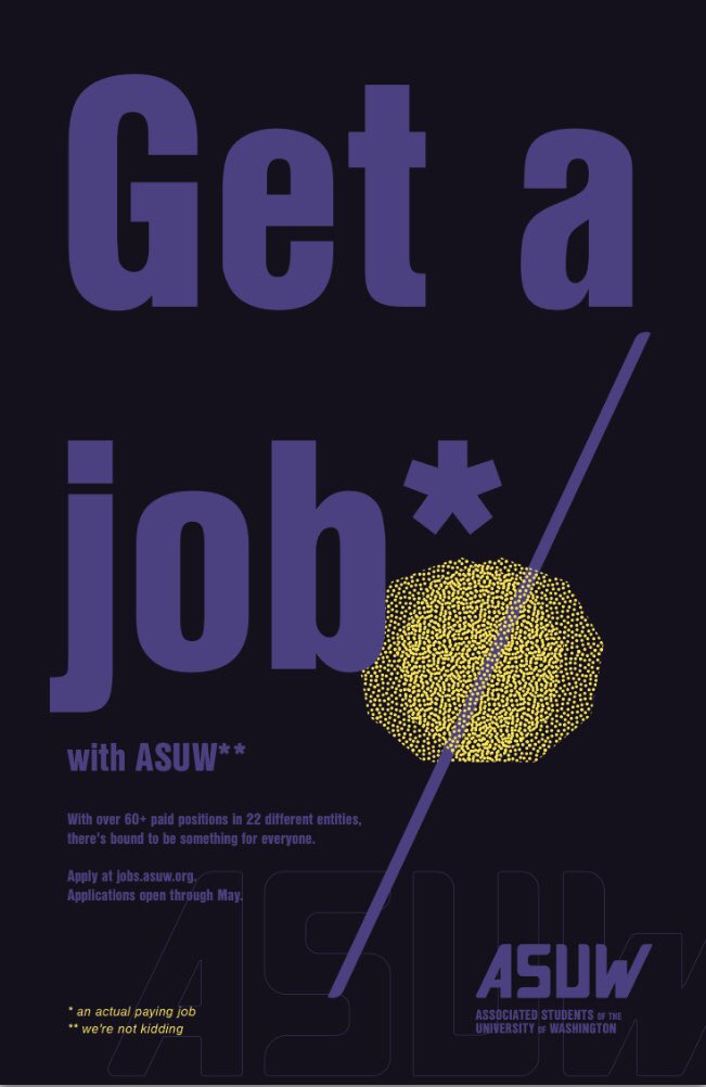 ASUWSeattle's tweet image. With over 60 paid positions across 22 different entities, there is something for everyone! Apply to work for the ASUW for the 2018-19 school year // jobs.asuw.org #asuwseattle