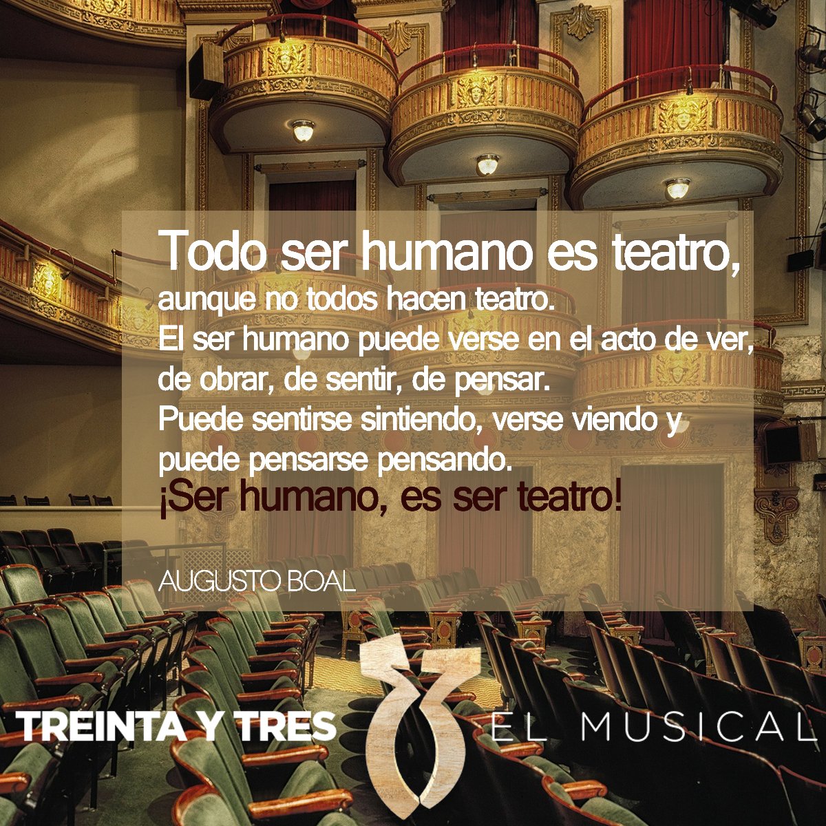 33elmusical's tweet image. Hay muchas formas de celebrar el #DiaMundialdelTeatro pero no se nos ocurre ninguna mejor que #comprando o #regalando #entradas para @33elmusical . Feliz #MartesSanto y a ser protagonistas del teatro de la #vida como decía #Augusto Boal. #yatengomientradade33