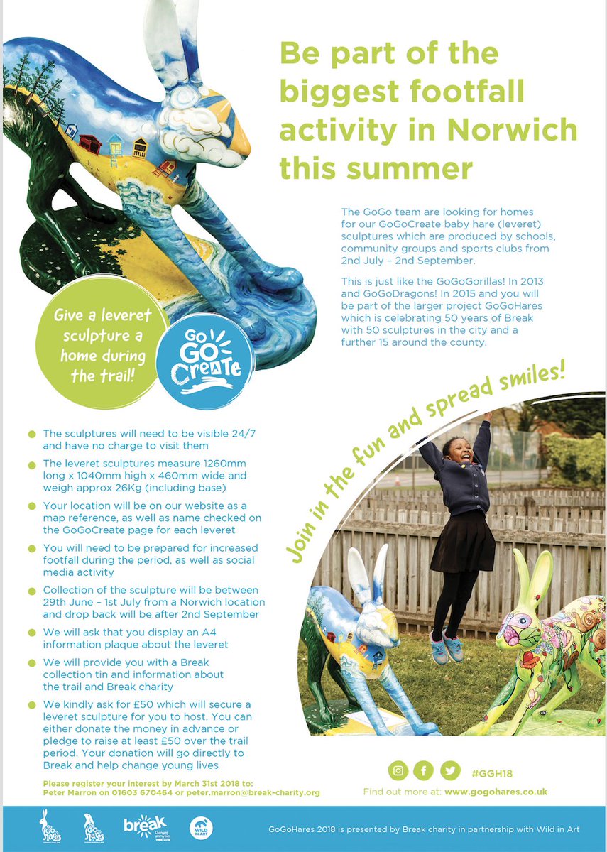 GoGo_Trails's tweet image. Are you a shop in Norwich? Would you like to home a small GoGo sculpture during the trail? The mini trail runs from 2nd July - 2nd September throughout #Norwich Please get in touch with Peter Marron via ow.ly/vP1p30imOtB @NorwichLanes @NorwichBID#GGH18