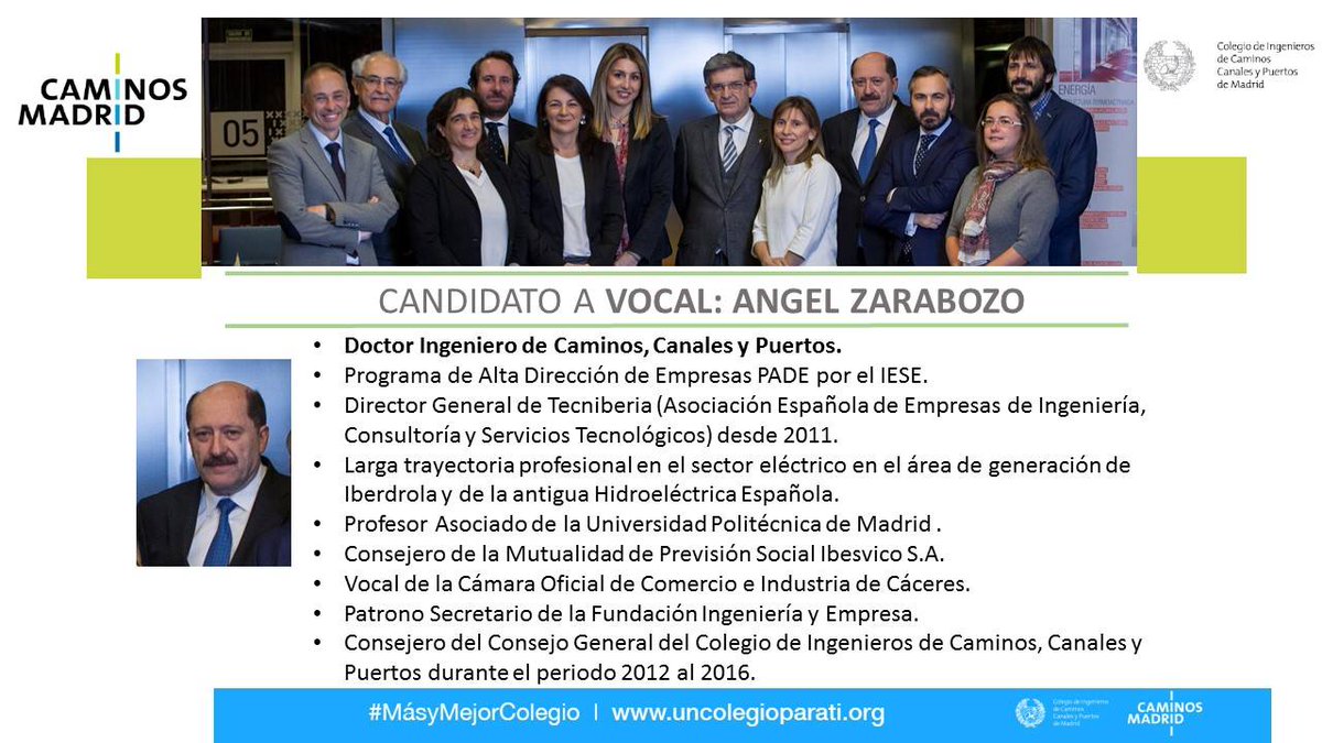 El equipo de #MásyMejorColegio es multidisciplinar y representa a un amplio espectro de sectores de nuestra profesión, conócenos uncolegioparati.org
Candidato a Vocal: Ángel Zarabozo, Dr. ICCP y Director General de Tecniberia. 
📽 ow.ly/3ZEY30jaHYI
