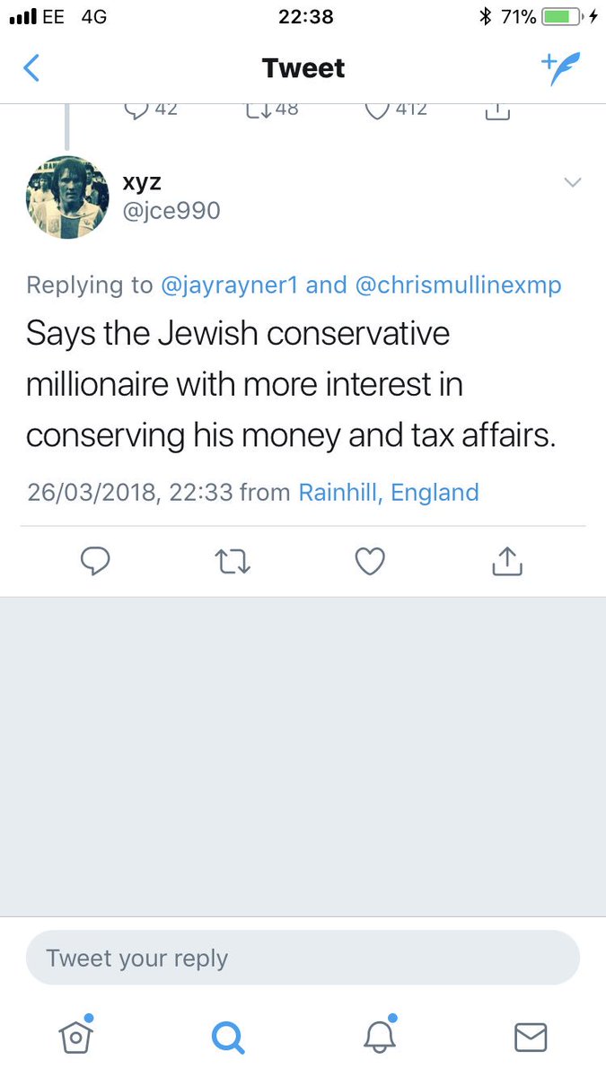 jayrayner1's tweet image. Last night I received this avowedly anti-Semitic tweet. I reported the account to @Twitter who said there was nothing wrong with it. And that is the issue right there. If twitter thinks this kind of thing is just fine, why shouldn’t main stream political parties let it pass too?