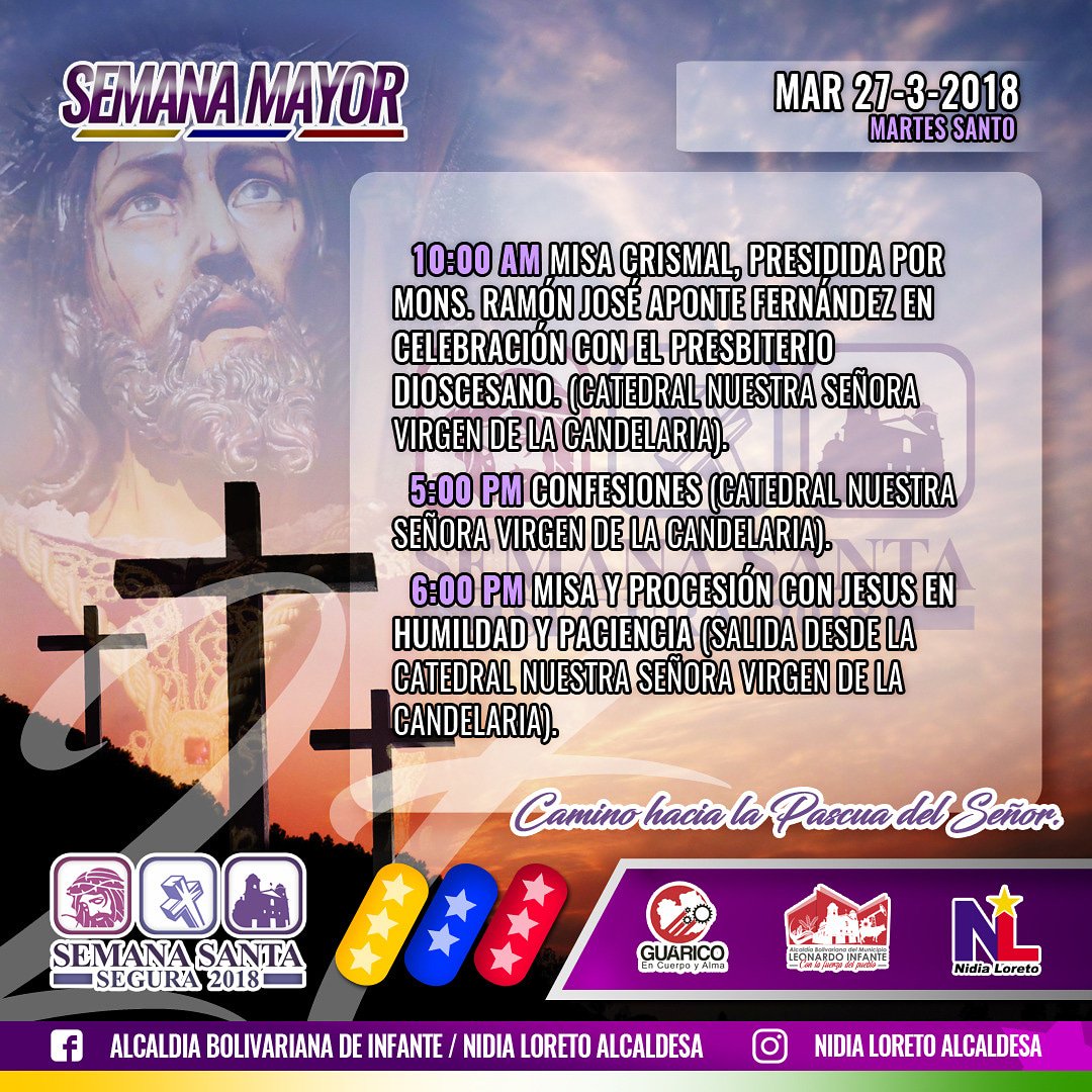Actividades para hoy martes santo en nuestro municipio. #NidiaLoreto #ValleDeLaPascua