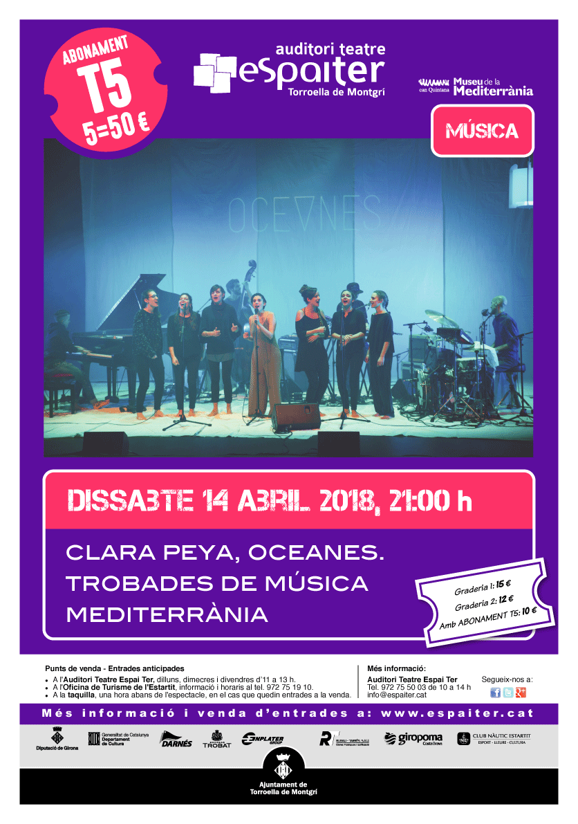 AjTorroella's tweet photo. 📢El 14/4 vols anar al #concert de @clarapeya a l'@EspaiTer de #Torroella de Montgrí sense pagar ni un duro?  
☑️Segueix-nos @AjTorroella i ☑️Retuiteja aquest post ☑️Tens temps fins el 12/4 -12h 👉Sortegem 2 entrades entre tots els RT. 😍
 #oceanes #incostabrava #Empordà https://t.co/JlquMSQ3mL