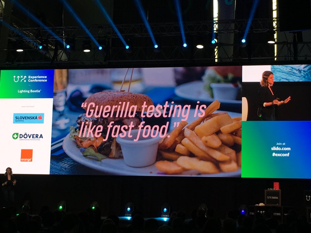 atpok's tweet photo. ❝ Guerilla testing is like fast food.
— říká @achpea na #ExConf, a jak nemám rád přirovnání, tak tohle mi sedí. https://t.co/mL4WduqMmJ