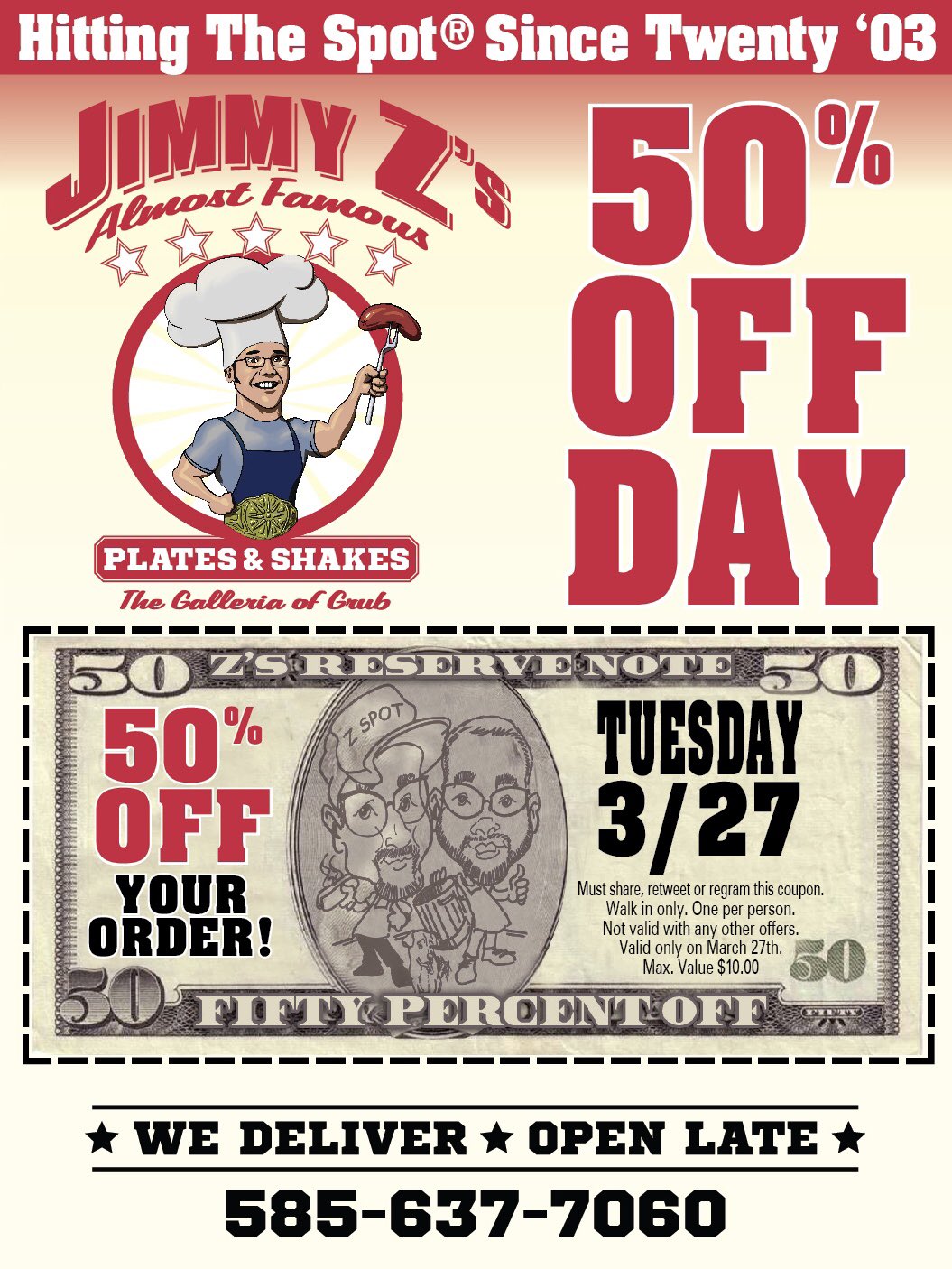 Jimmy Z's on Twitter "RT Today 11a11p, walk in only! Brockport 