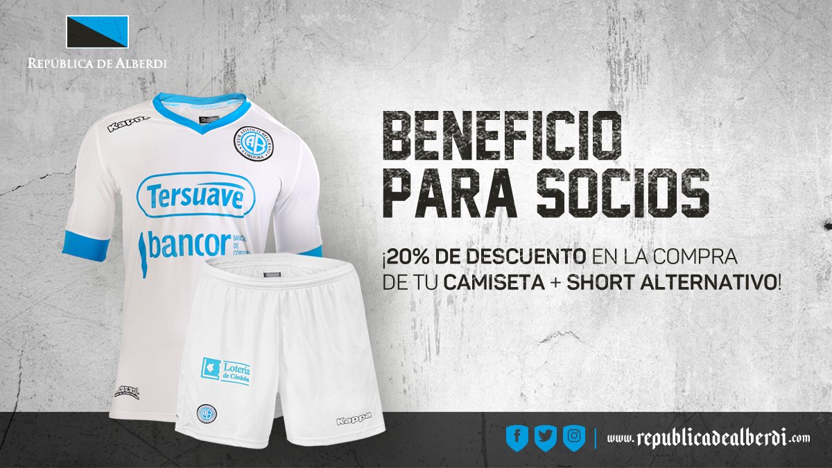 RepDeAlberdi's tweet photo. 📣 Decreto especial de la #RepúblicaDeAlberdi: por tiempo limitado, beneficio para socios de #Belgrano.👏
🔥👍 20% OFF en la compra del conjunto de camiseta alternativa + short. https://t.co/KjixsN5ZY3