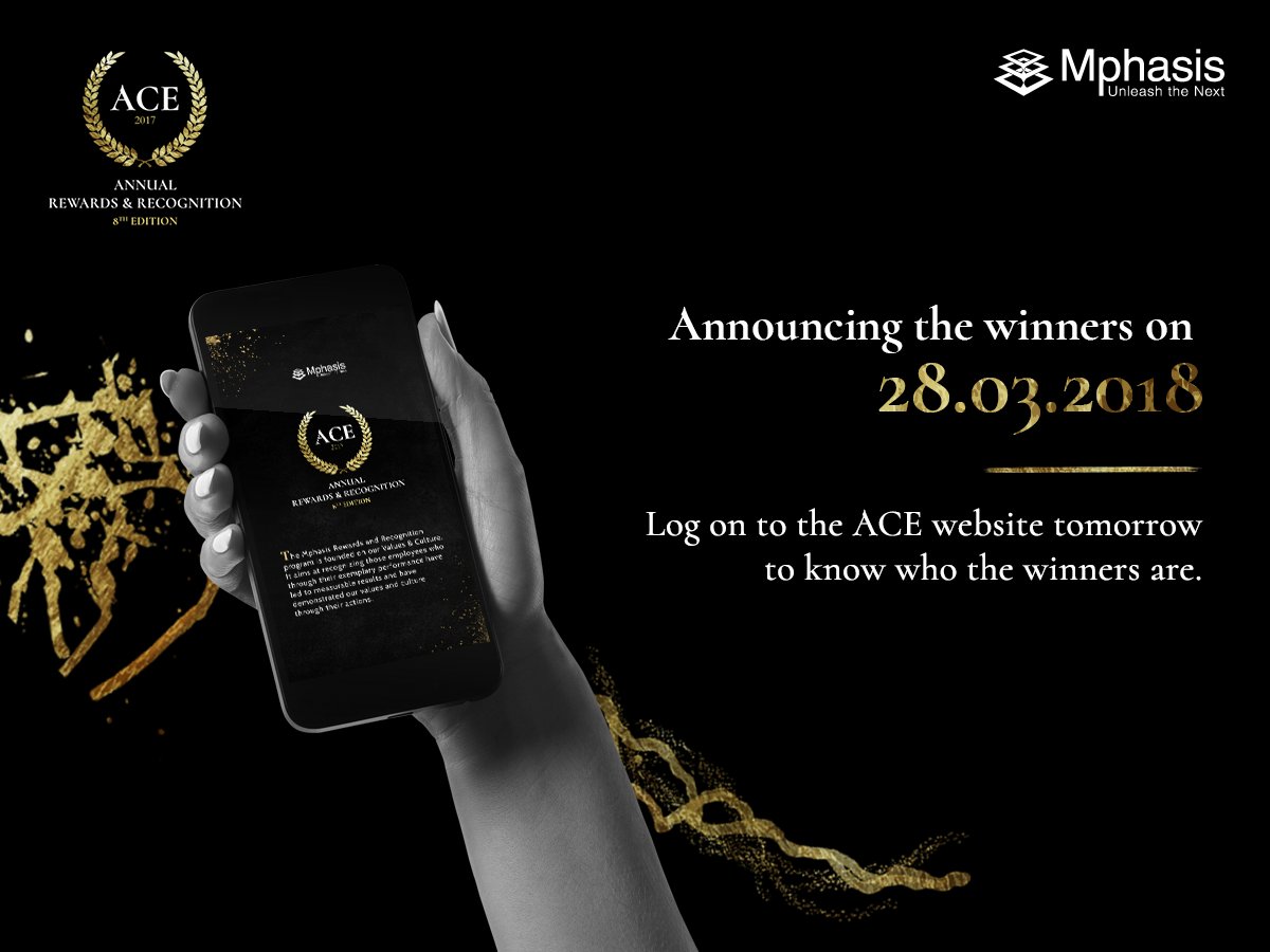 LifeatMphasis's tweet photo. The Big Day for all Mphasians is almost here! Keep your fingers crossed and log on to https://t.co/Lbg7CzYeck tomorrow to know who the winners are! #CelebratingStellarPerformance #MphasisAceAwards https://t.co/6VA099vH0j