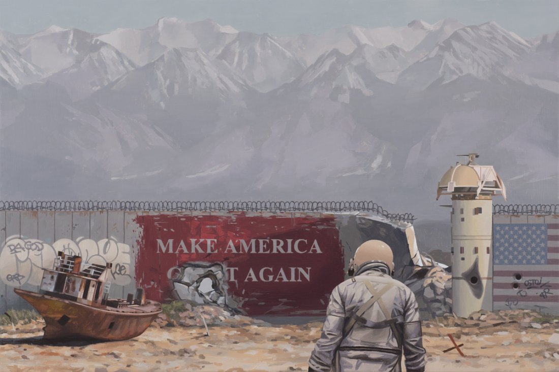 topthisdesign's tweet photo. Planet of the apes but with all the pop culture references... and no talking apes - Scott Listfield's paintings of an astronaut exploring a future Earth are very lovely https://t.co/636Zzbeew0 #art #scifi https://t.co/KkcMlZOmMI