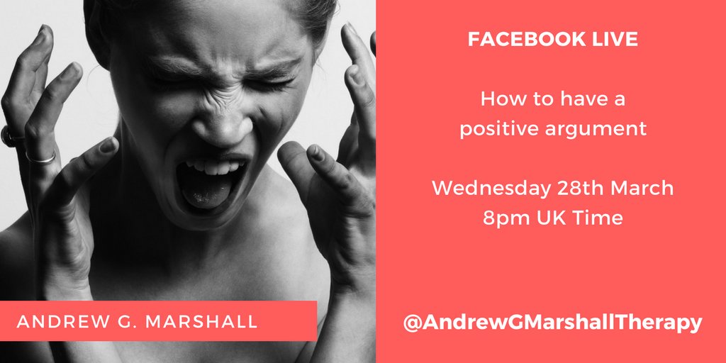 andrewgmarshall's tweet photo. FACEBOOK LIVE: How to have positive arguments.
Wednesday 28th March
8pm UK Time
I will explain how to have a positive argument which leads to problem solving, rather than just slinging mud at each other.
https://t.co/ZAIWRU7ynQ
#FallBackInLove #Marriage #RelationshipAdvice https://t.co/pwfgzzss80