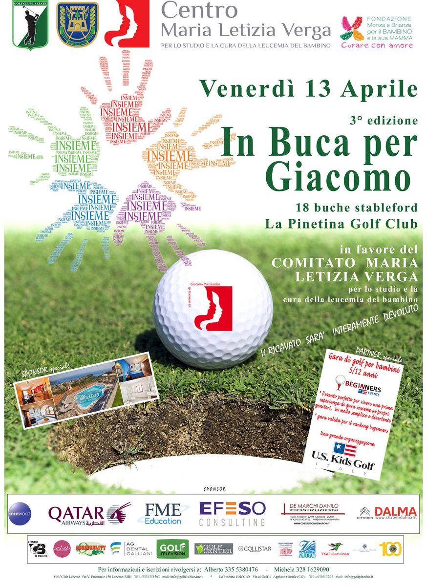 AlbyPerissi's tweet image. #INSIEME #perguarireunbambinoinpiu  Aperte le iscrizioni alla gara di #golf  IN BUCA PER GIACOMO del 13 Aprile 2018 in Pinetina a favore del @ComitatoVerga.  PARTECIPATE NUMEROSI.   #skygolf