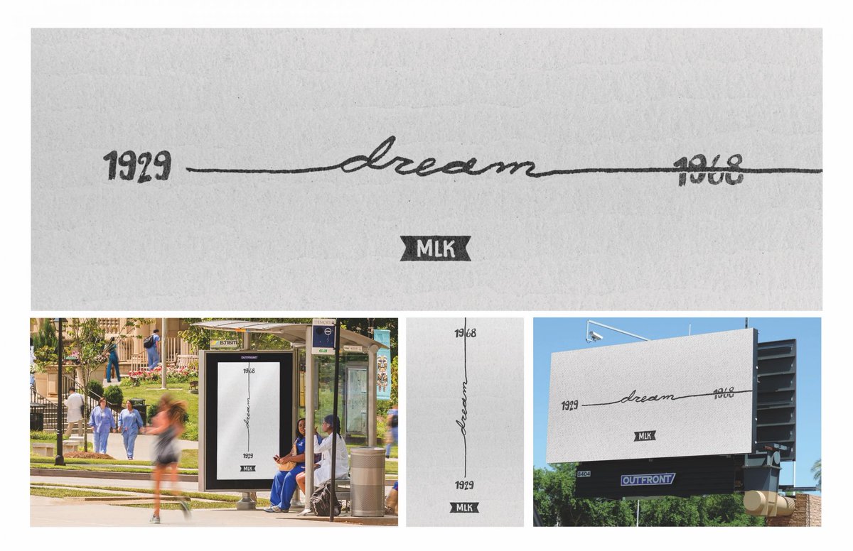 FreakiAD's tweet photo. "1929 dream 1968"

Digital design paying homage to the life and dream of Dr. Martin Luther King Jr. Specifically, how his dream has outlived his life… spanning generations to come.

Agency: @OutfrontMediaUS 

#FreakiAD #MLKDAY #MLK50 #MartinLutherKing #Print #OOH #outdoor #life https://t.co/03209hoDIa
