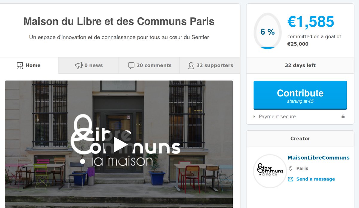 Lancement du crowdfounding pour la « Maison du #Libre et des #Communs » à #Paris. Venez soutenir cet espace d’#innovation et de #connaissance #ouvert pour tous nos projets au cœur du Sentier bit.ly/2I5ugDX cc <a href="/opendataParis/">Paris Data</a> <a href="/mounir/">Mounir Mahjoubi</a> <a href="/CCI_Paris_IdF/">CCI Paris IdF</a> <a href="/iledefrance/">Région Île-de-France</a>
