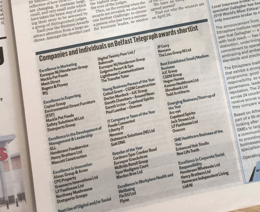 We're delighted to say we've been shortlisted in this years Belfast Telegraph Awards! #RetaileroftheYear #ShopLocal #BelTelAwards2018