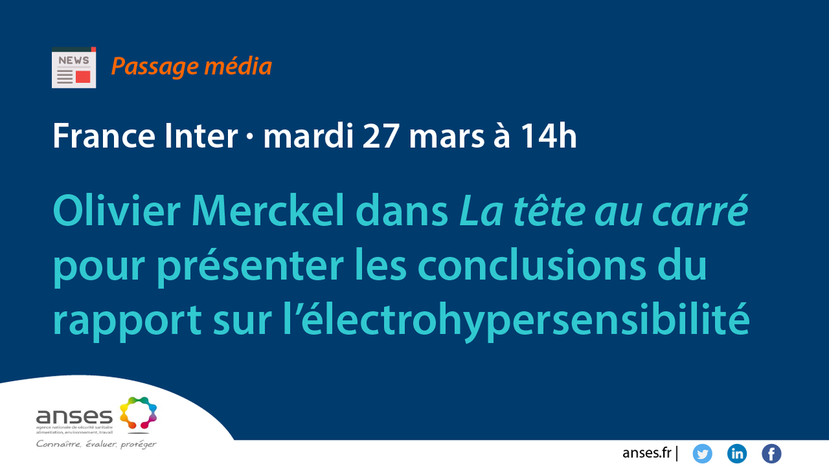 Anses_fr's tweet photo. [A voir 📺] Olivier Merckel sera l'invité de la @LaTacfi sur @franceinter aujourd'hui à partir de 14h pour présenter les conclusions de l'expertise de l'@Anses_fr sur l'#ElectroHypersensibilité #LaTac
➡https://t.co/1QcgcL4ZPL https://t.co/OuaGyLRf8B