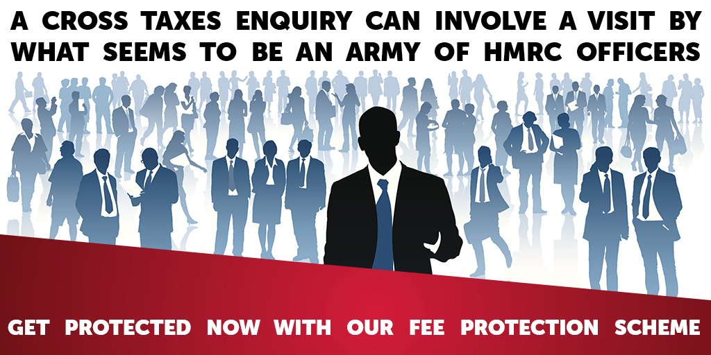 walterhunterweb's tweet image. A cross
taxes enquiry can involve a visit by what seems to be an army of HMRC officers
(the most we have seen is nine at one meeting for a relatively small company)
to consider all or selected aspects of tax. 

Get protected now
with our #FeeProtectionScheme.