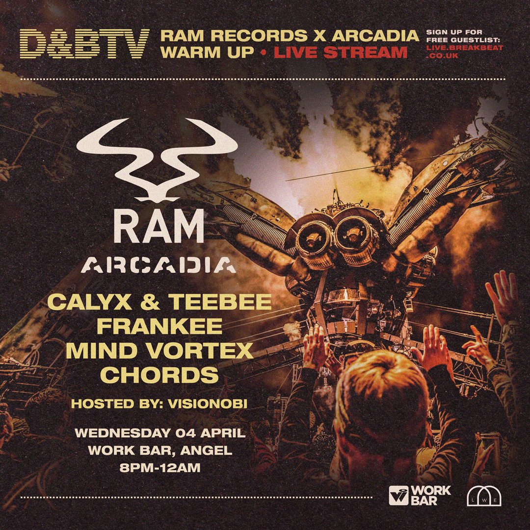 RAM Records (@ramrecordsltd) on Twitter photo To celebrate the #RAMRecords showcase at <a href="/A_rcadia/">Arcadia</a> London in May, we're warming up with a special edition of <a href="/dnbtvlive/">D&BTV</a> ft. <a href="/LarryCalyx/">Larry Calyx</a> & <a href="/DjTeeBee/">Dj TeeBee</a>, <a href="/frankeemusic/">FRANKEE</a> <a href="/MindVortex/">Mind Vortex</a> @_chords & <a href="/Visionobi/">The Rogue Jedi</a>
Free entry - sign up for guestlist now: live.breakbeat.co.uk To celebrate the #RAMRecords showcase at <a href="/A_rcadia/">Arcadia</a> London in May, we're warming up with a special edition of <a href="/dnbtvlive/">D&BTV</a> ft. <a href="/LarryCalyx/">Larry Calyx</a> & <a href="/DjTeeBee/">Dj TeeBee</a>, <a href="/frankeemusic/">FRANKEE</a> <a href="/MindVortex/">Mind Vortex</a> @_chords & <a href="/Visionobi/">The Rogue Jedi</a>
Free entry - sign up for guestlist now: live.breakbeat.co.uk