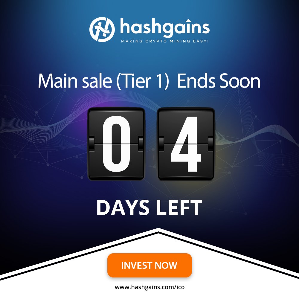 hashgains's tweet photo. HashGains #Main_Sale Ending Soon. Hurry Up !! Invest With HashGains Mining Platform
#4daysleft #mining #cryptocurrency https://t.co/5uw4NDVAi7