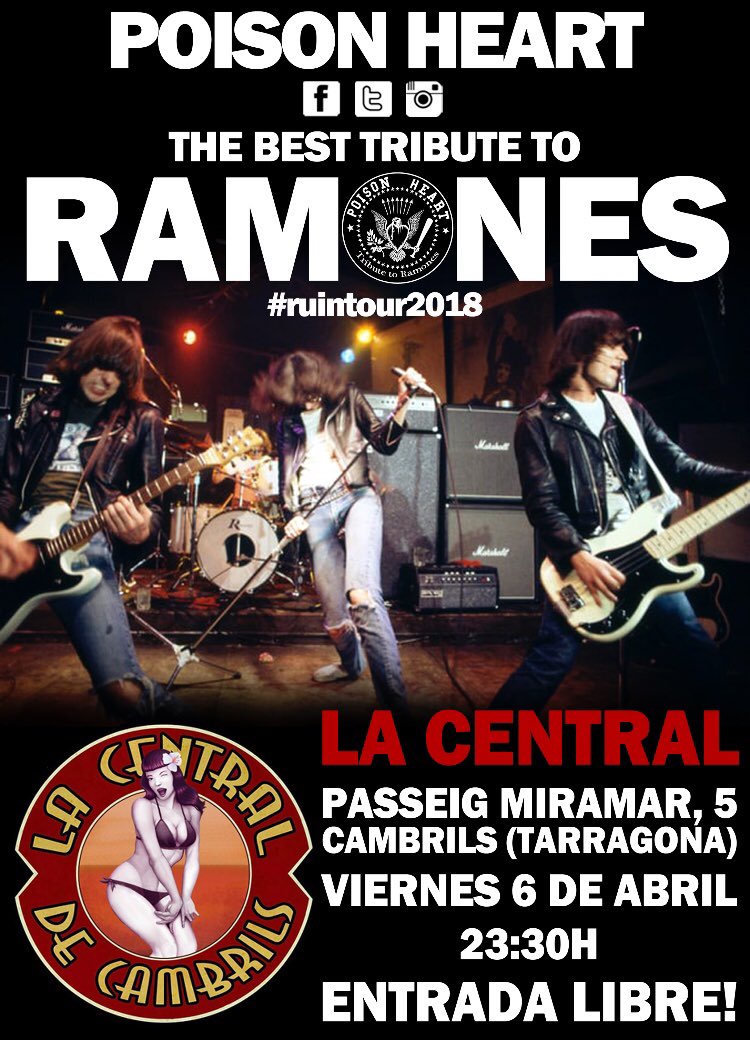 💥CAMBRILS, LET’S GO💥

Ya podéis ir descansado bien esta Semana Santa pq cuando volváis tenéis una cita...😏

La Central (Cambrils)
Viernes 6 de abril 
23:30h FREE

Seguimos con la gira #ruintour2018 😎💪

#ramones #tributo #gira #concierto #punkrock #cambrils #tarragona