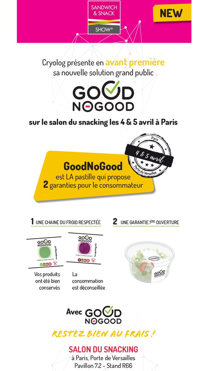 En Exclu !
Nouveau produit, nouvelles solutions : GOOD NO GOOD !
On en parle sur notre stand au @sandwichshows les 4 &amp; 5 avril ?
#chainedufroid #conservation #consommation #securite