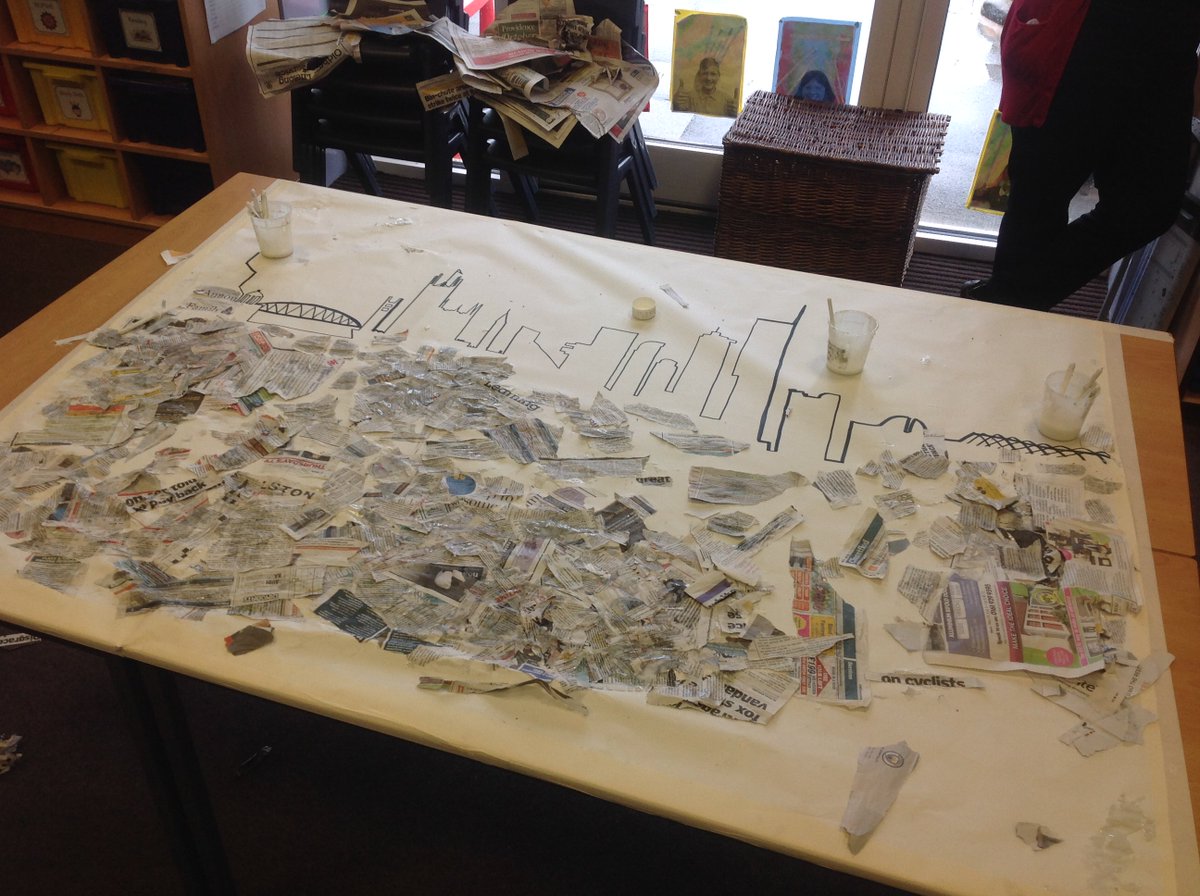 KingswayCT's tweet photo. Ladybarn children enjoying various activities this morning - creating a 'big art' Manchester skyline work in progress for Coffee 4 Craig's walk-in centre, designing t shirts for the #lovewins charity appeal, making craft Manchester bees and designing a kit for MU's women's team! https://t.co/tgKWEbzsu3