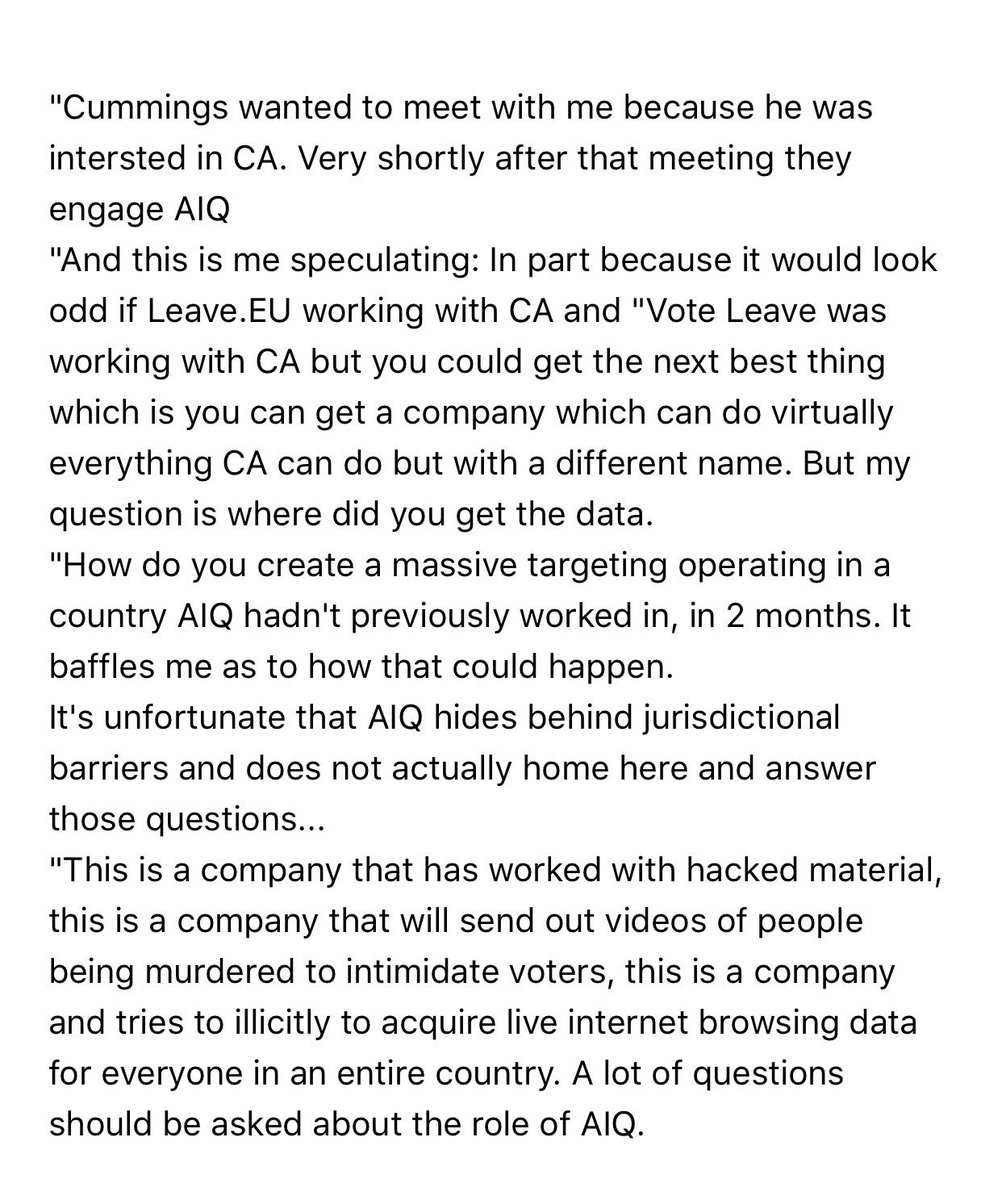 SamCoatesSky's tweet photo. Cambridge Analytica whistleblower Chris Wylie on how he believes a linked company - AIQ - was hired by Vote Leave / Dom Cummings - and why he thinks AIQ are a malevolent force: https://t.co/elTLDJ8fJC