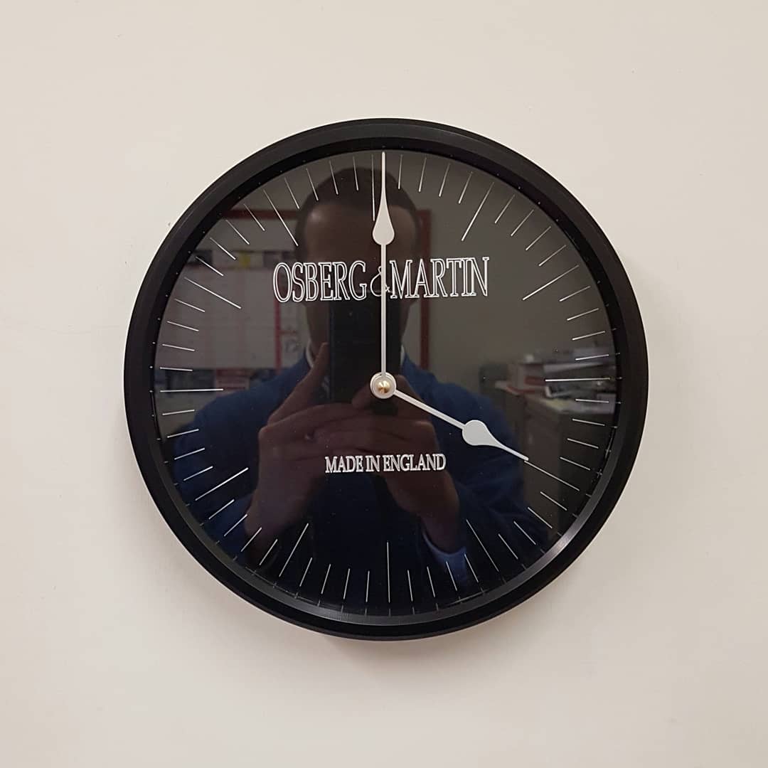 powelio's tweet photo. Brand new all black wall clock from #osbergandmartin with silver effect dial &amp; hands. #new #luxury #clocks #madeinengland #quality #lux #luxurylifestyle #engraved #home #homedecor #interiors #hotels #office #restaurant #venues #contemporaryart #industrialdesign #manufacturing https://t.co/UYhi6hbUQb