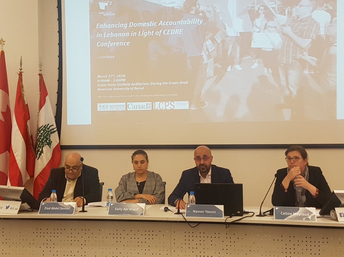 CanadaLebanon's tweet photo. Session 3: How can the international community help improve Lebanon's governance and accountability systems? Listen to Mr. Ziad Abdel Samad (ANND), Ms. Sabi Abi Khalil (Oxfam) and Mrs. Celine Moyroud (UNDP) 
  @ifi_aub @LCPSLebanon #CEDRE  https://t.co/CBTsMCaPGj https://t.co/R5H7ButFwN