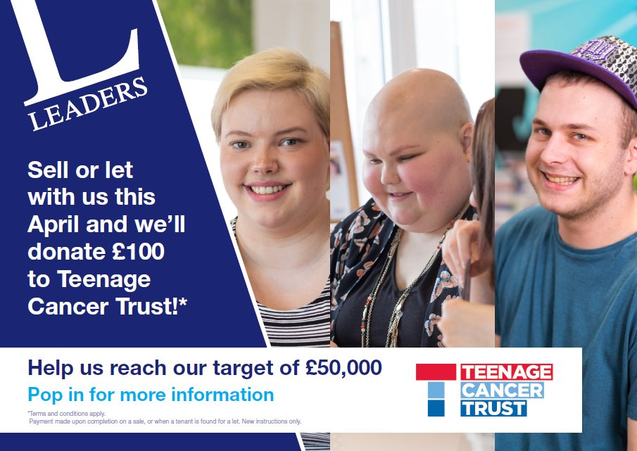 In support of our charity partner <a href="/TeenageCancer/">Teenage Cancer Trust</a> - for any property that instructs us in April, for let or sale, we will donate £100 when the property completes. Call for a free valuation and help us reach our £50,000 fundraising goal <a href="/SalesCheltenham/">Cheltenham Sales</a> #Charitygoals #April2018